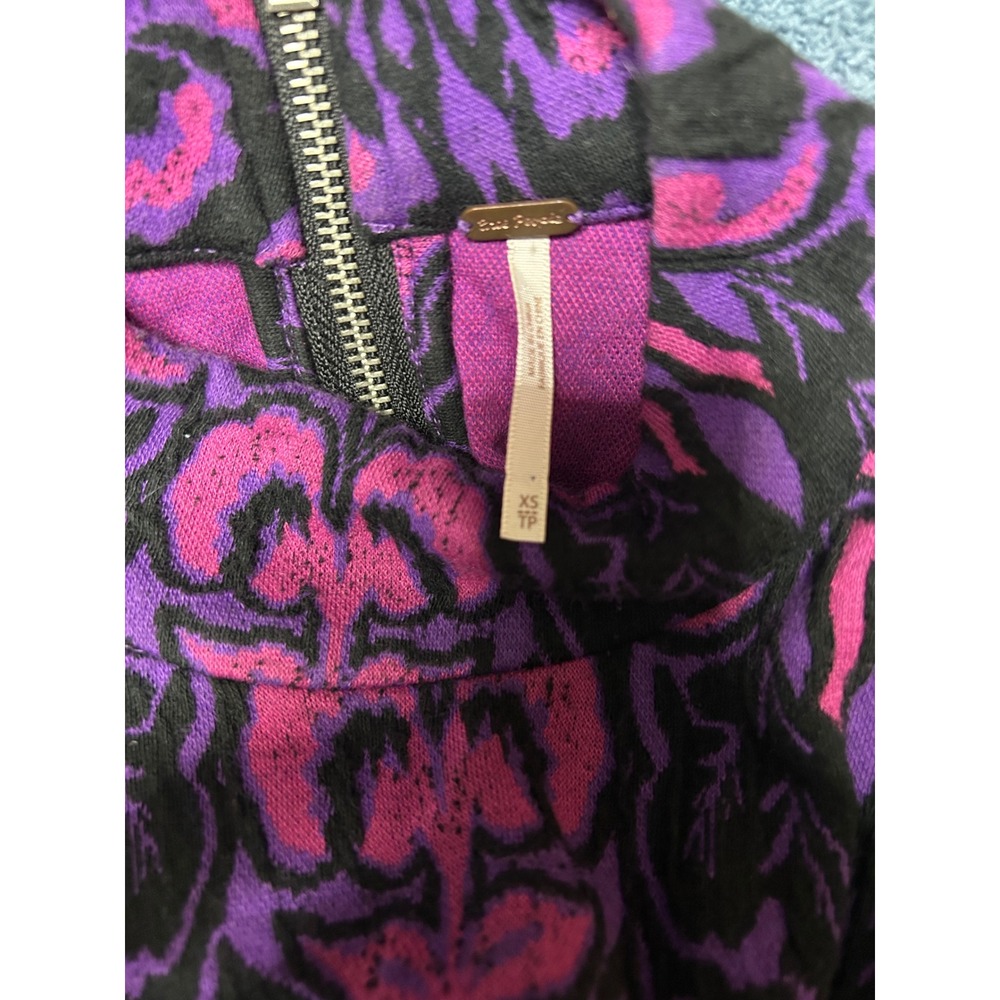 Free People Purple Pink Damask Ikat Mock Neck Drop Waist Tunic top mini dress XS - Picture 2 of 8